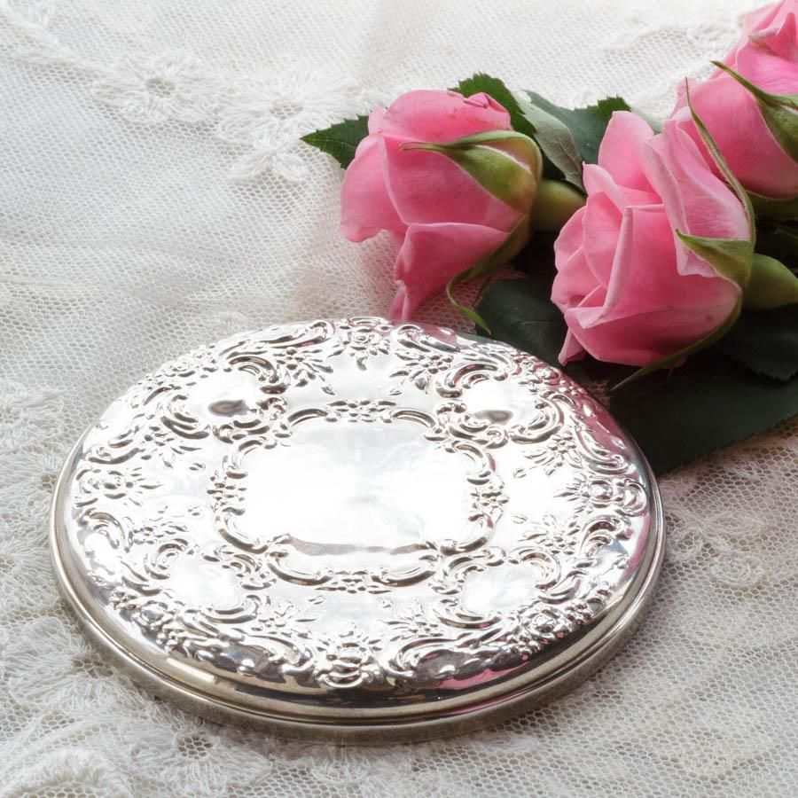 ヴィンテージ Towle タオル 純銀 フローラル手鏡 - アンティーク