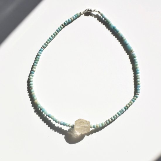 〈Magnet stone Necklace〉Blue opal×Rutile quartz