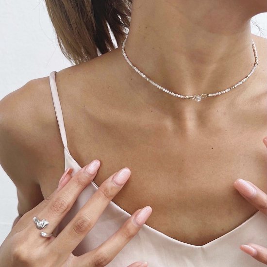 〈Opal×Herkimer diamond〉Necklace- Full stone type-