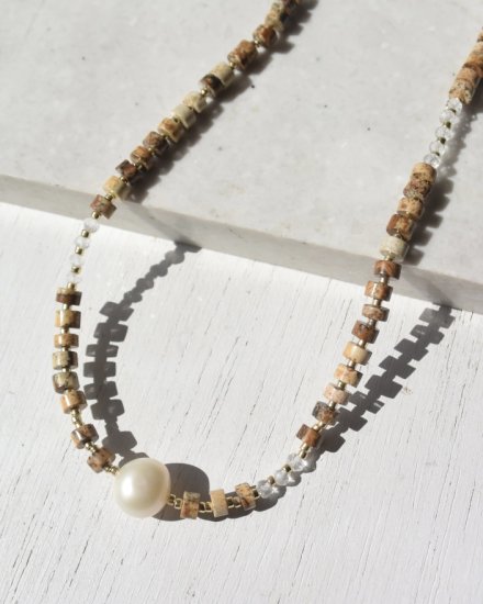 <img class='new_mark_img1' src='https://img.shop-pro.jp/img/new/icons14.gif' style='border:none;display:inline;margin:0px;padding:0px;width:auto;' /> Picture Jasper  Fresh water pearl Necklace