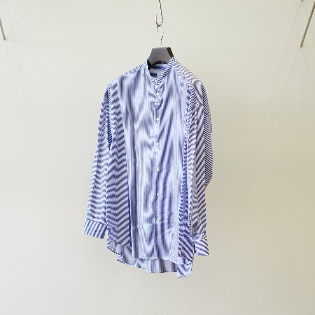 Graphpaper Broad Stripe L/S Oversized Band Collar Shirt(GM223-50066B)/Blue Stripe