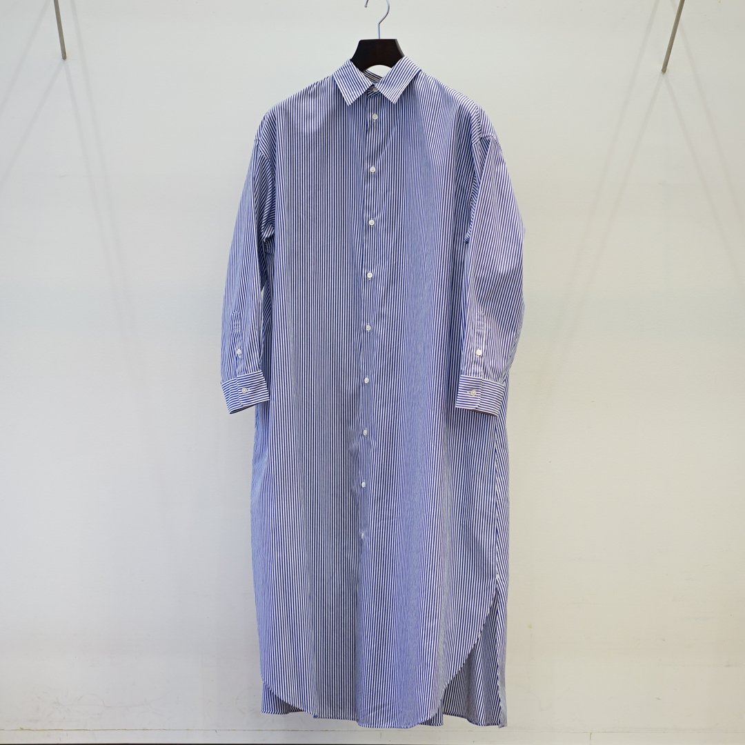 Graphpaper Broad Stripe Regular Collar Oversized Shirt Dress(GL231-60220B)/Blue Stripe