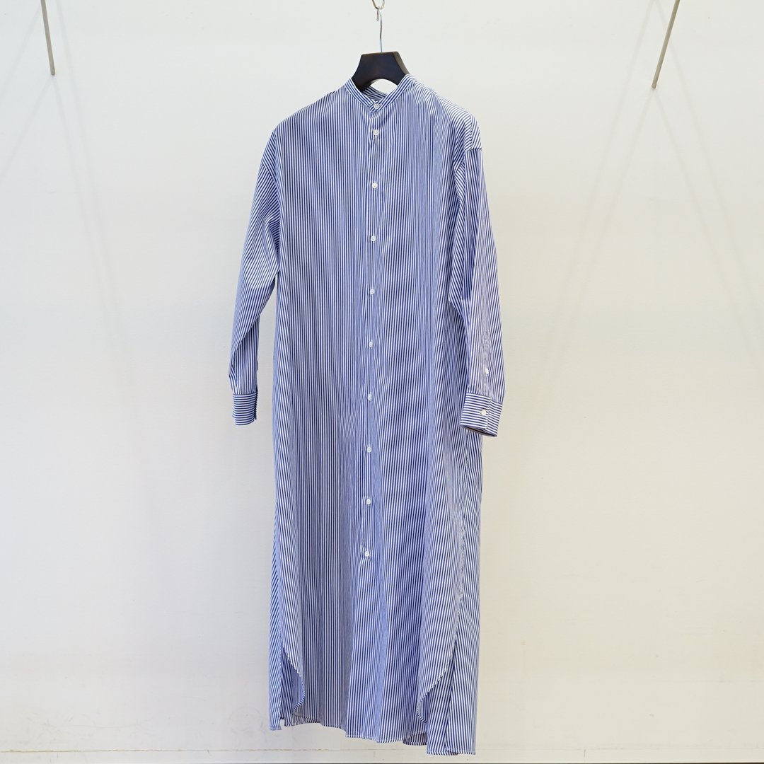 Graphpaper Broad Stripe Band Collar Oversized Shirt Dress (GL231-60221B)/Blue Stripe