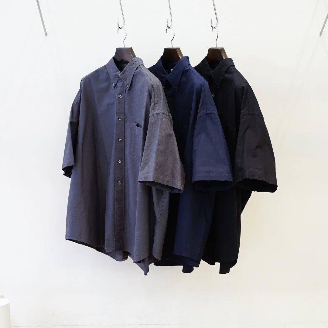 Graphpaper(グラフペーパー)Oxford S/S Oversized B.D Shirt (GM24250021B)  /Gray/Navy/Black
