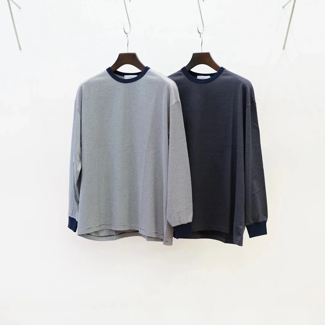 Graphpaper (グラフペーパー) Narrow Border L/S Tee(GU243-70117B)/NV×WHT/NV×GRY