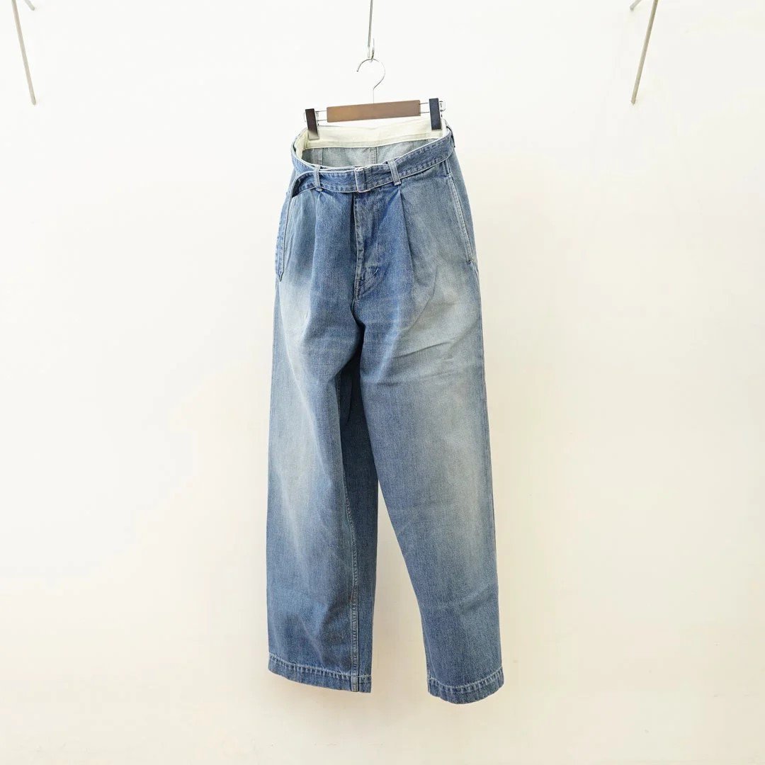 Graphpaper (եڡѡ) Salvage Denim Belted Pants(GU251-40192LB) /Indigo-Light Fade