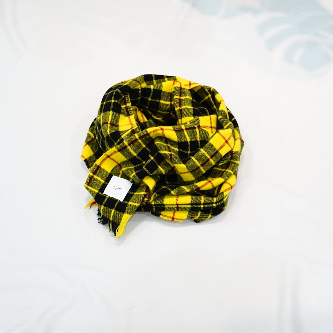 loomer Lambs Wool Check Stole(LM323-ST039)/Yellow Check