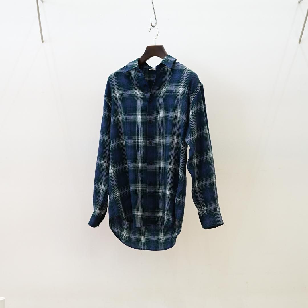 AURALEE (꡼) Airy Wool Check Shirt/Forest GreenNavy