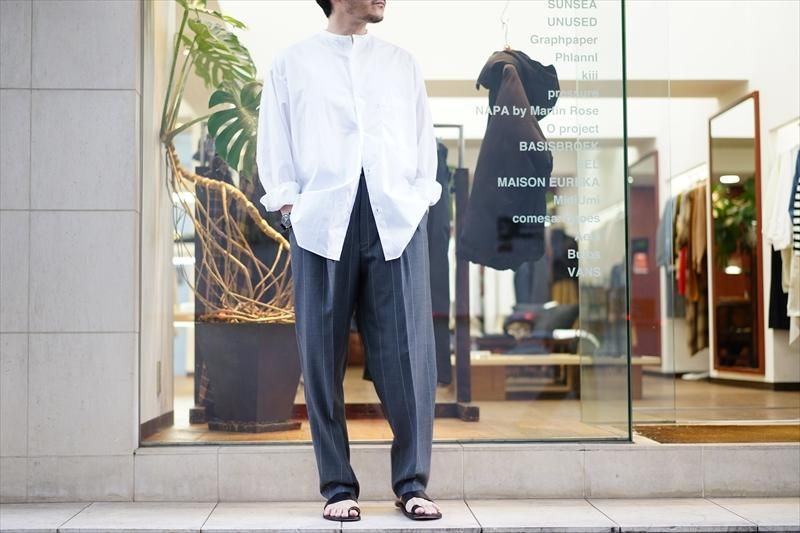 Graphpaper グラフペーパー Wide Stripe Wool Two Tuck Slacks 