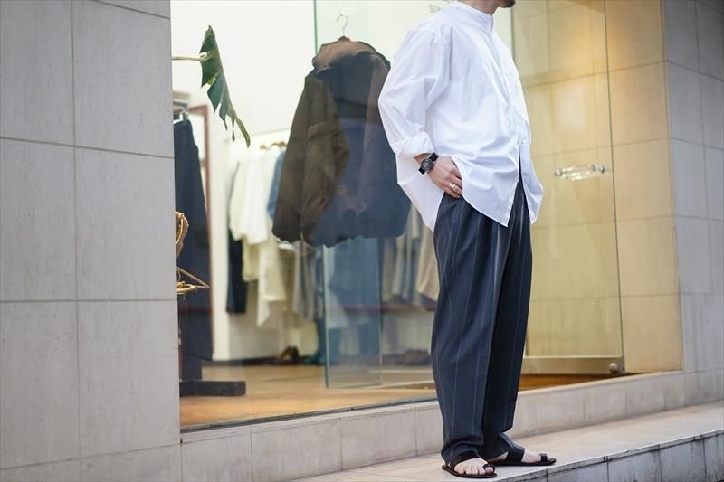 Graphpaper(グラフペーパー)Wide Stripe Wool Two Tuck Slacks/Gray/Black