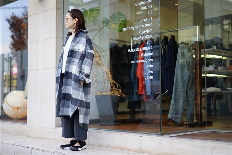 Graphpaper for women(グラフペーパーウィメンズ)Double Faced Wool CPO Shirt Dress/Gray  Check