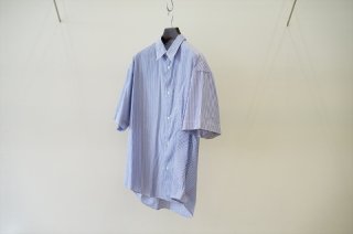 Graphpaper(グラフペーパー)Broad Stripe S/S Oversized Regular Collar Shirt(GM222-50028B)/Blue Stripe