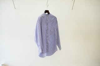Graphpaper(グラフペーパー)Broad Stripe L/S Oversized Band Collar Shirt(GM223-50066B)/Blue Stripe