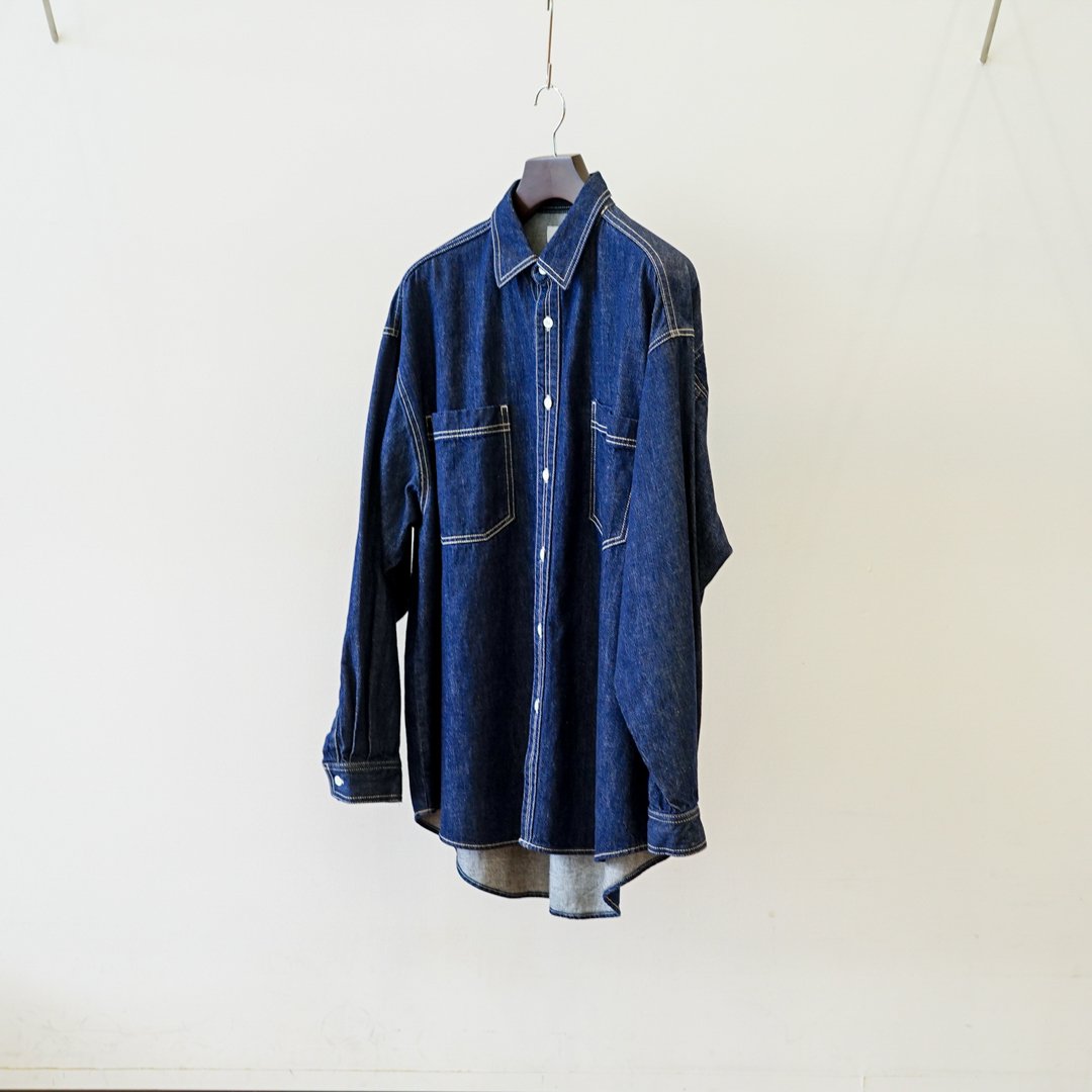 [Basic Collection] Graphpaper(グラフペーパー)Denim Regular Collar Shirt/INDIGO (GM221-50077B)