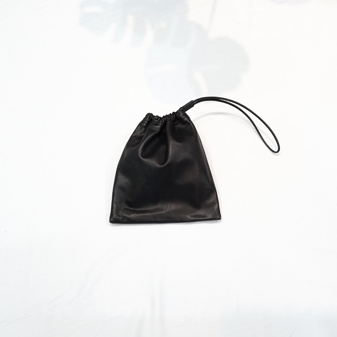 [23SS unisex] comesandgoes(カムズアンドゴーズ)Cow Leather Drawstring Bag:Small(21862)/Black×Black