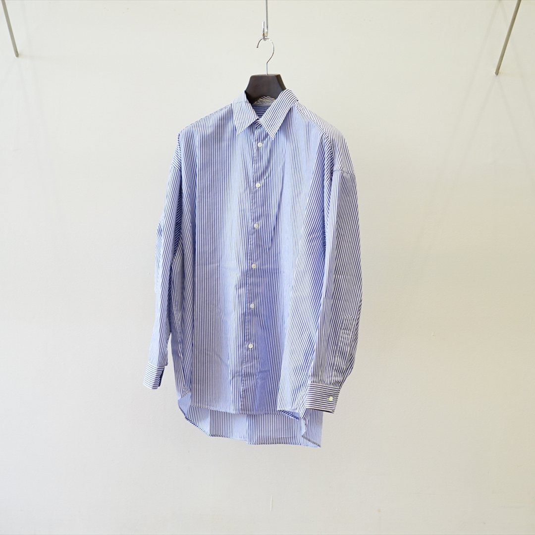 Graphpaper(グラフペーパー)Broad Stripe L/S Oversized Regular Collar Shirt(GM231-50216B)/Blue Stripe