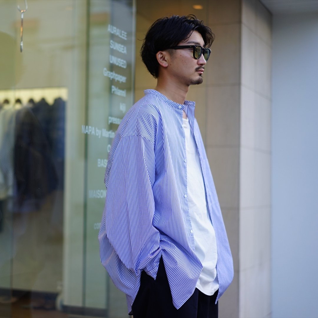 Graphpaper(グラフペーパー)Broad Stripe L/S Oversized Band Collar