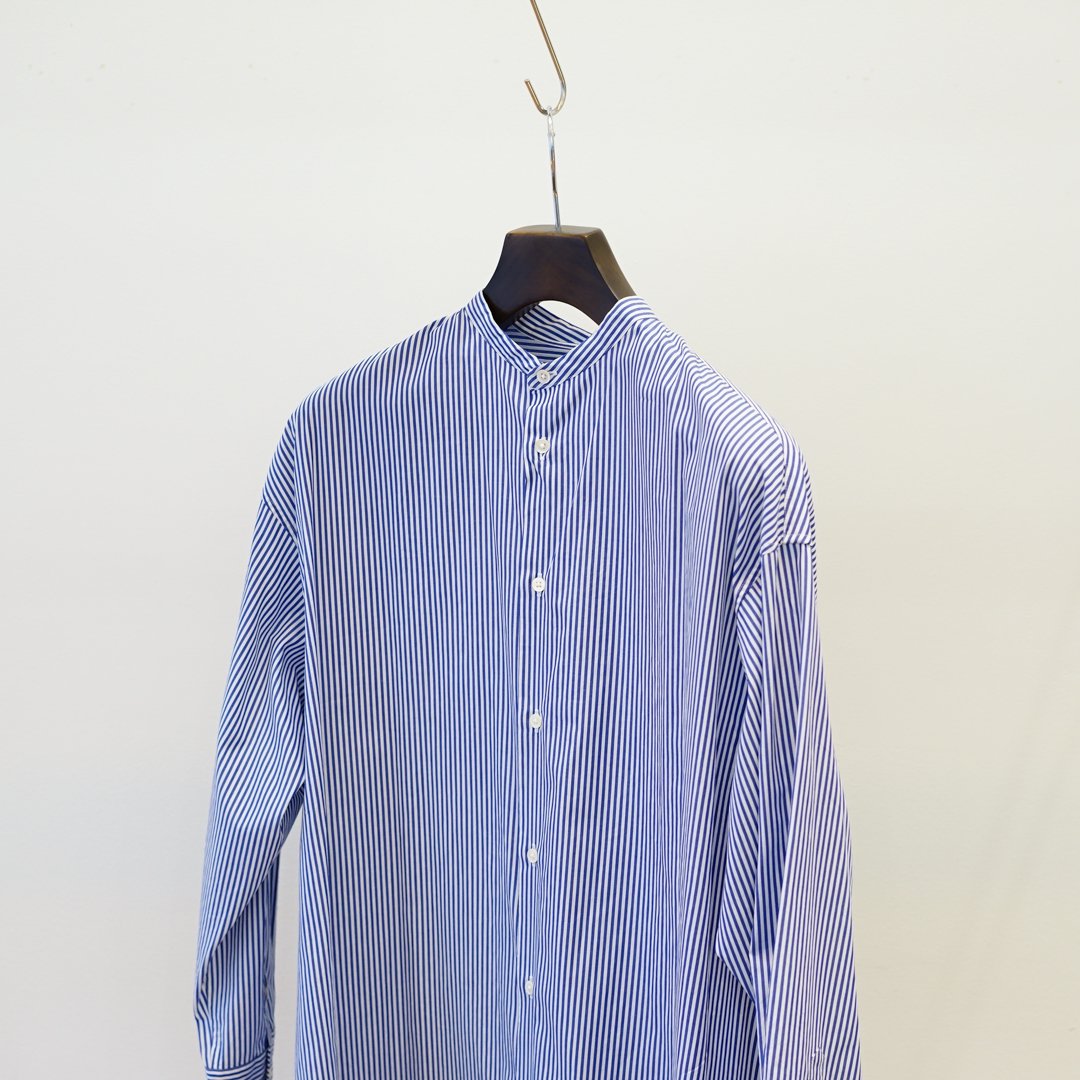 Graphpaper for women's(グラフペーパー)Broad Stripe Band Collar Oversized Shirt  Dress (GL231-60221B)/Blue Stripe