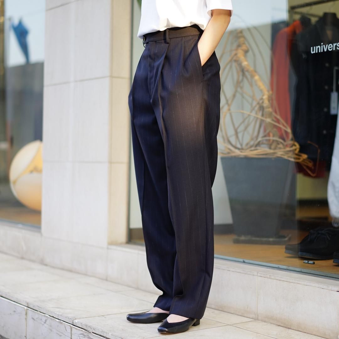 注目ブランドのギフト HARD TWIST WOOL PANAMA STRIPE SLACKS