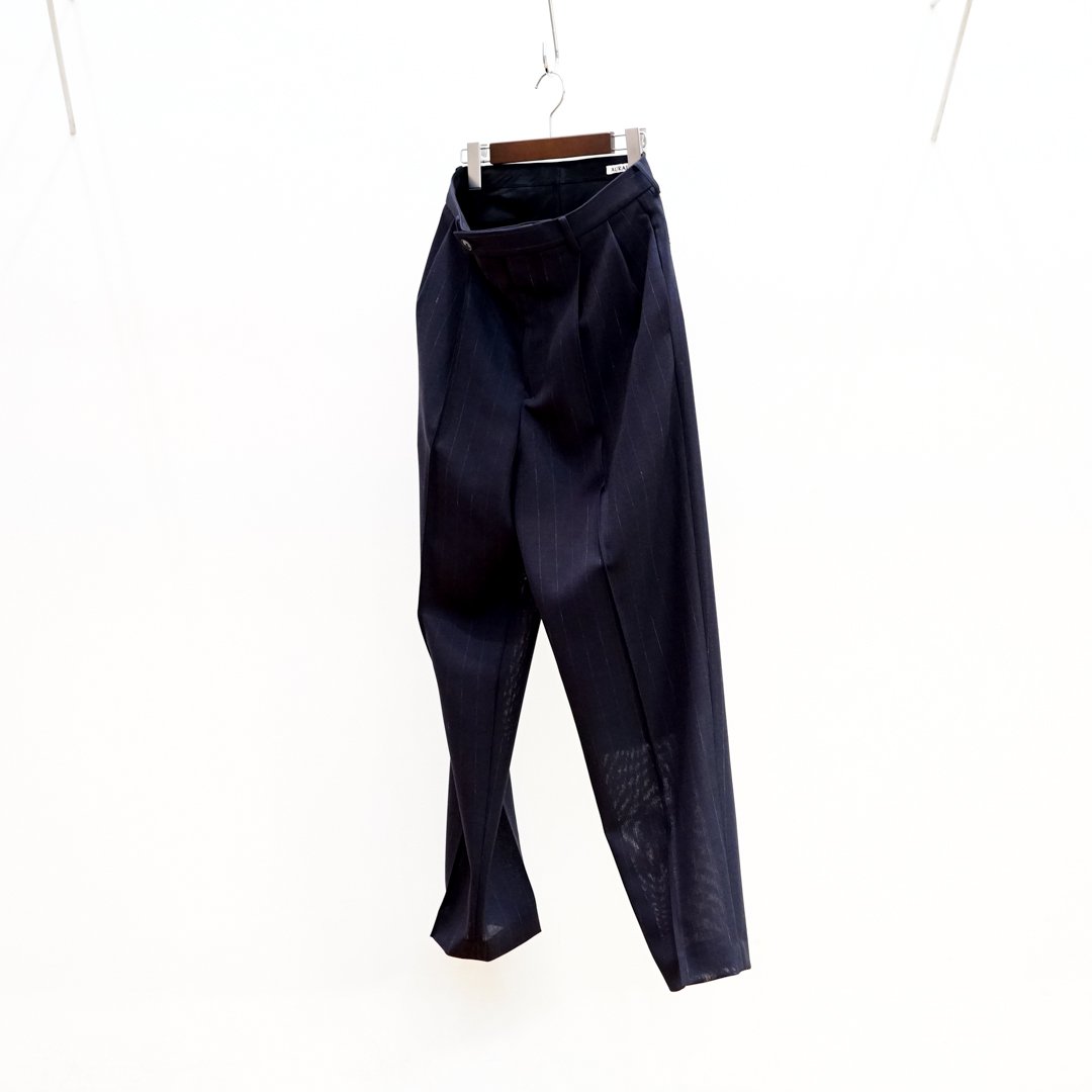 [23SS] AURALEE for women's(オーラリーウィメンズ)Hard Twist Wool Panama Stripe Slacks(A23SP04WP)/Navy Stripe