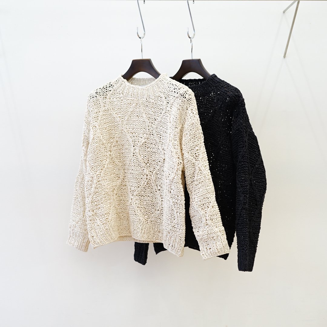 UNUSED(アンユーズド)Gourd Pattern Hand-Knitted Crewneck Sweater(US2336)/Off White/Charcoal/