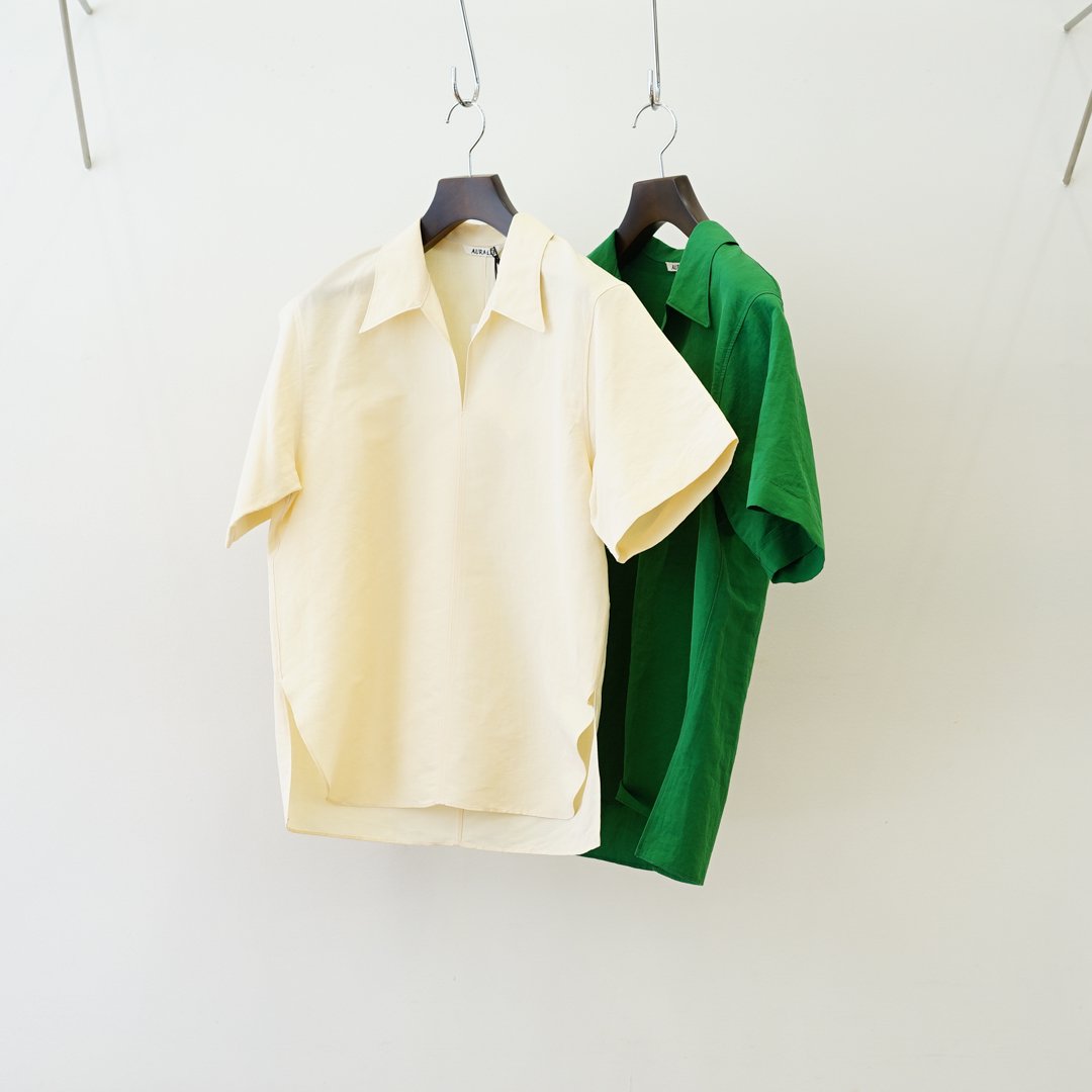 [セール対象women's] AURALEE/High Density Finx Linen Weather Half Sleeve Shirt
(A23SS04LW)/Ecru/Green