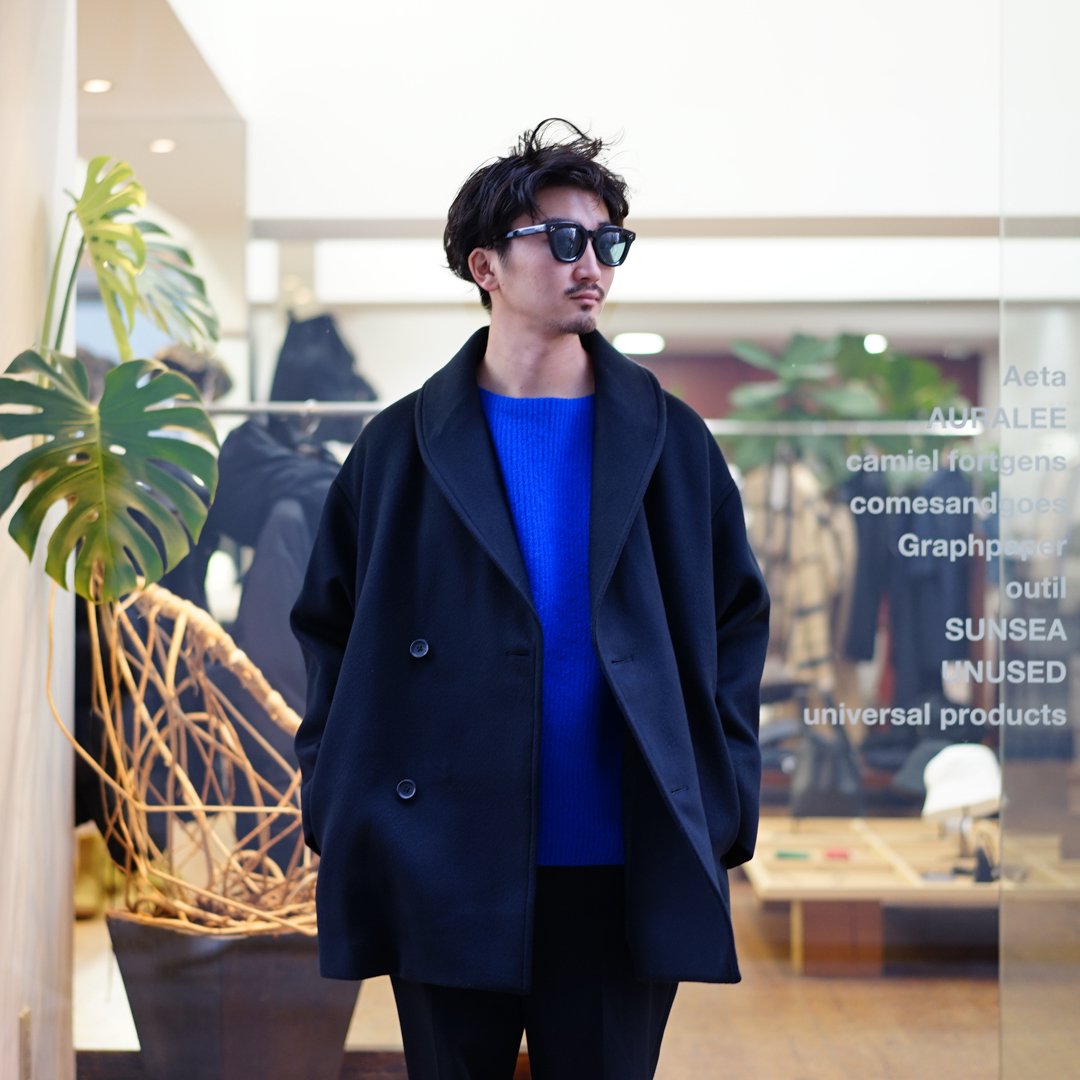 Graphpaper(グラフペーパー)Light Melton Shawl Collar Coat(GM233-10297B)/Black