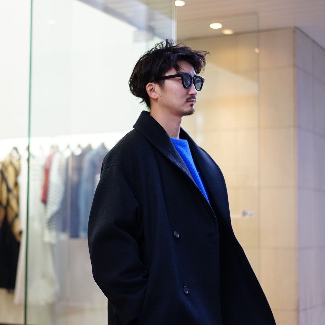 Graphpaper(グラフペーパー)Light Melton Shawl Collar Coat(GM233-10297B)/Black