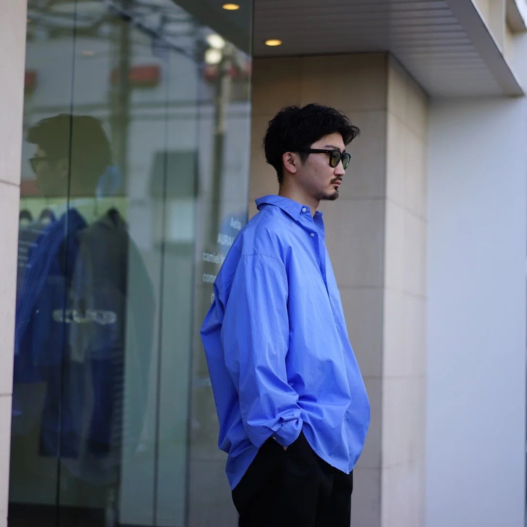 Graphpaper(グラフペーパー)Broad L/S Oversized Regular Collar Shirt  (GM241-50001B)/Blue/C.Gray/Black