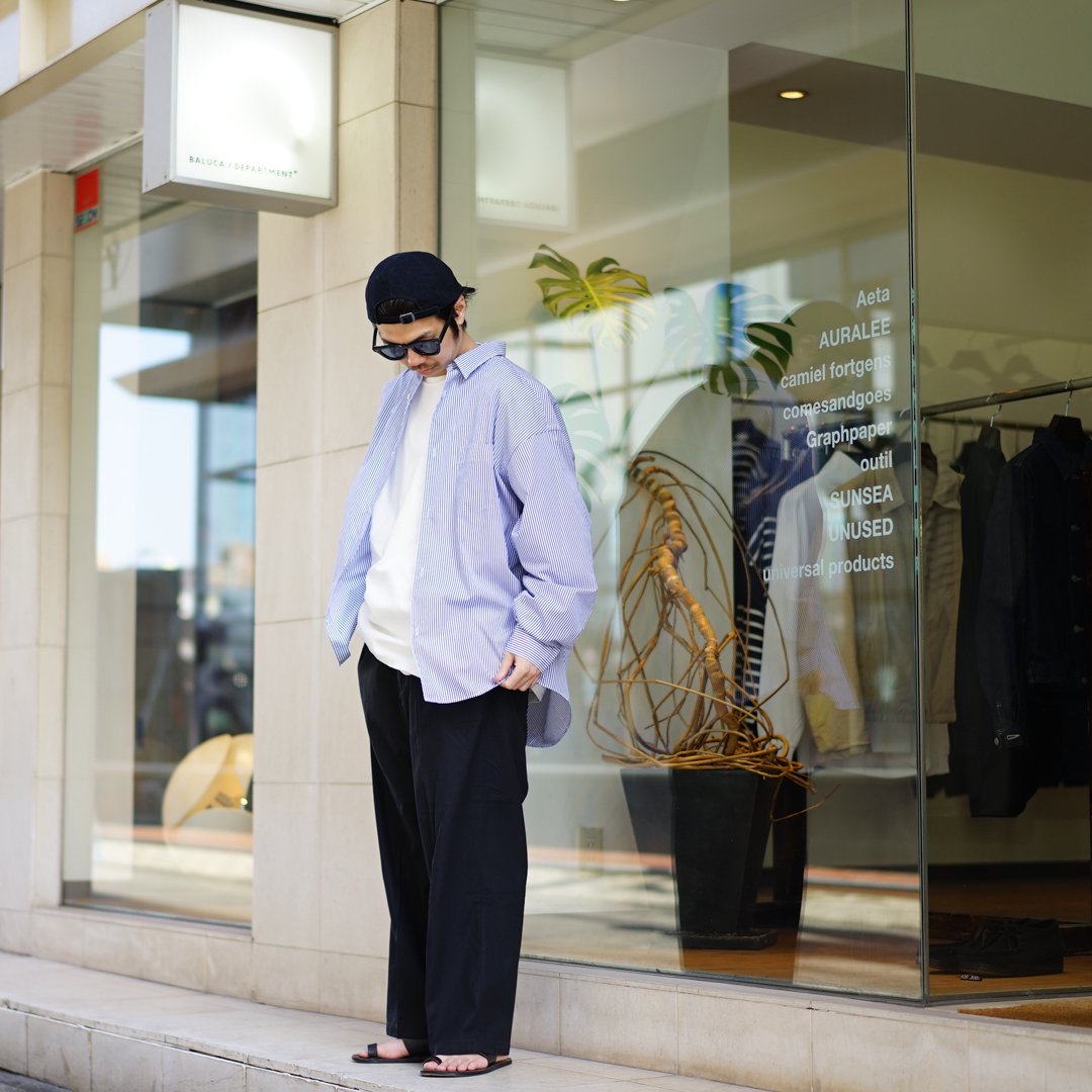 Graphpaper(グラフペーパー)Broad L/S Oversized Regular Collar Shirt (GM241-50001STB)/Blue  Stripe