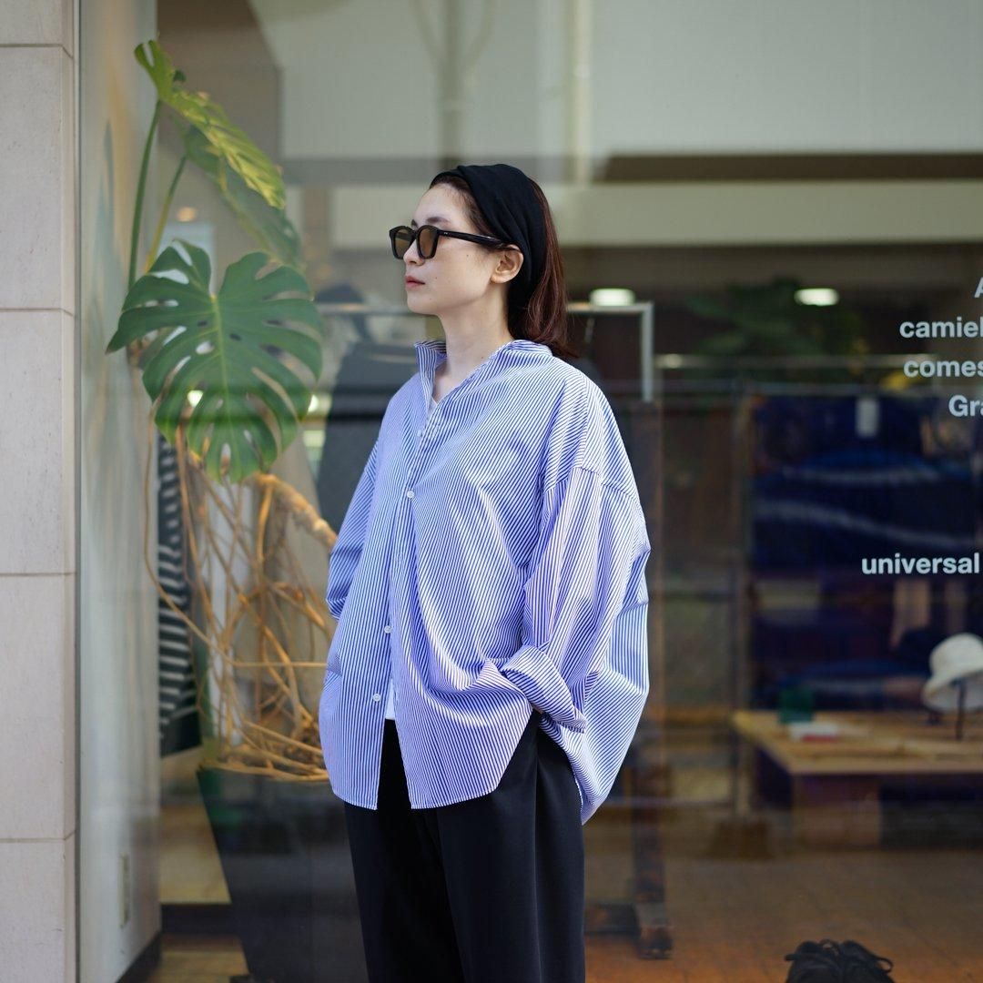 新品Graphpaper Band Collar Shirt グラフペーパー Graphpaper (グラフペーパー) Broad L/S Oversized Band Collar Shirt