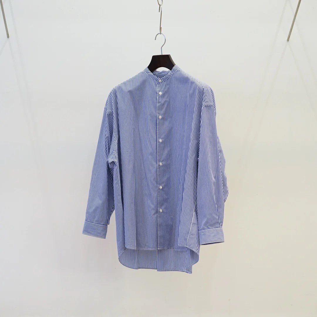 Graphpaper for women(グラフペーパー)Broad L/S Oversized Band Collar Shirt
(GL241-50007STB)/Blue Stripe