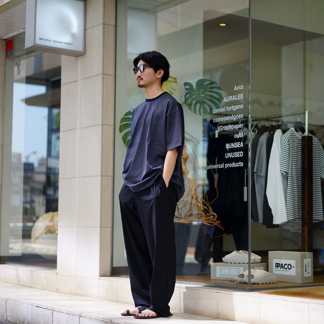 グルフペーパー Graphpaper ワイド チノパン ネイビー Graphpaper (グラフペーパー) Suvin Chino Tuck Tapered Pants / ス