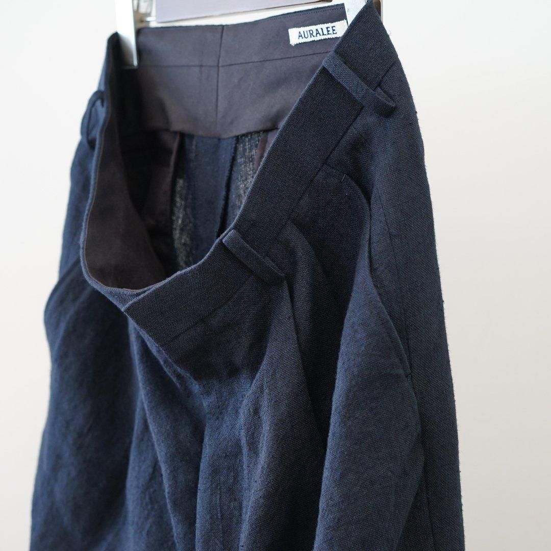 Auralee Linen Silk Tweed Slacks in Dark Navy Curated at Jake