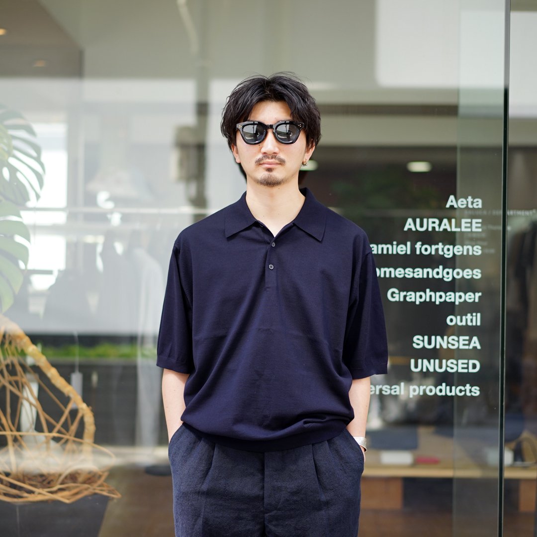 AURALEE (オーラリー)Super High Gauze Cotton Knit POLO(A24SP02PD)/Dark Navy