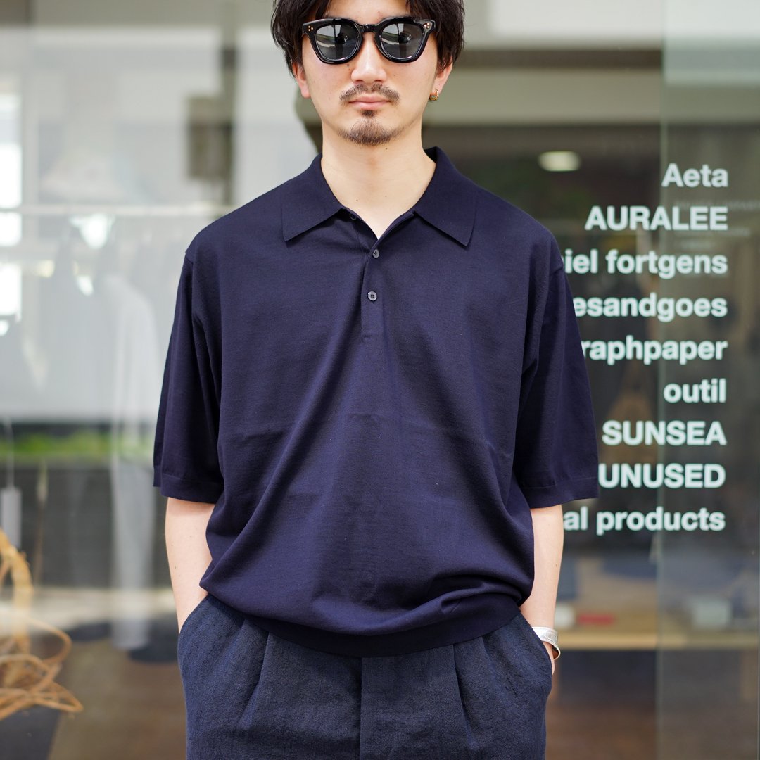 AURALEE (オーラリー)Super High Gauze Cotton Knit POLO(A24SP02PD)/Dark Navy