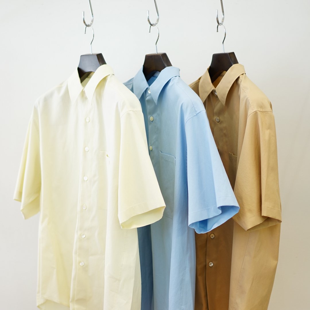 AURALEE (オーラリー)Washed Finx Twill Big Half Sleeved Shirt(A24SS03TN) Light  Yellow//Sax Blue/Light Brown/