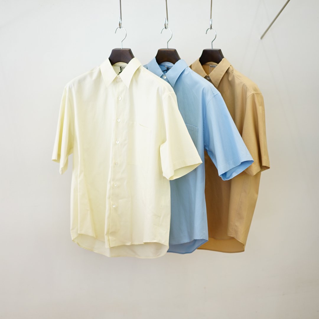 AURALEE (オーラリー)Washed Finx Twill Big Half Sleeved Shirt(A24SS03TN) Light  Yellow//Sax Blue/Light Brown/