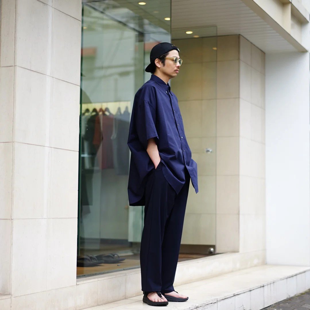 Graphpaper(グラフペーパー)Oxford S/S Oversized B.D Shirt (GM24250021B)  /Gray/Navy/Black