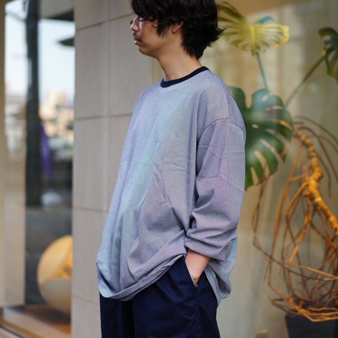 Graphpaper (グラフペーパー) Narrow Border L/S Tee(GU243-70117B)/NV×WHT/NV×GRY