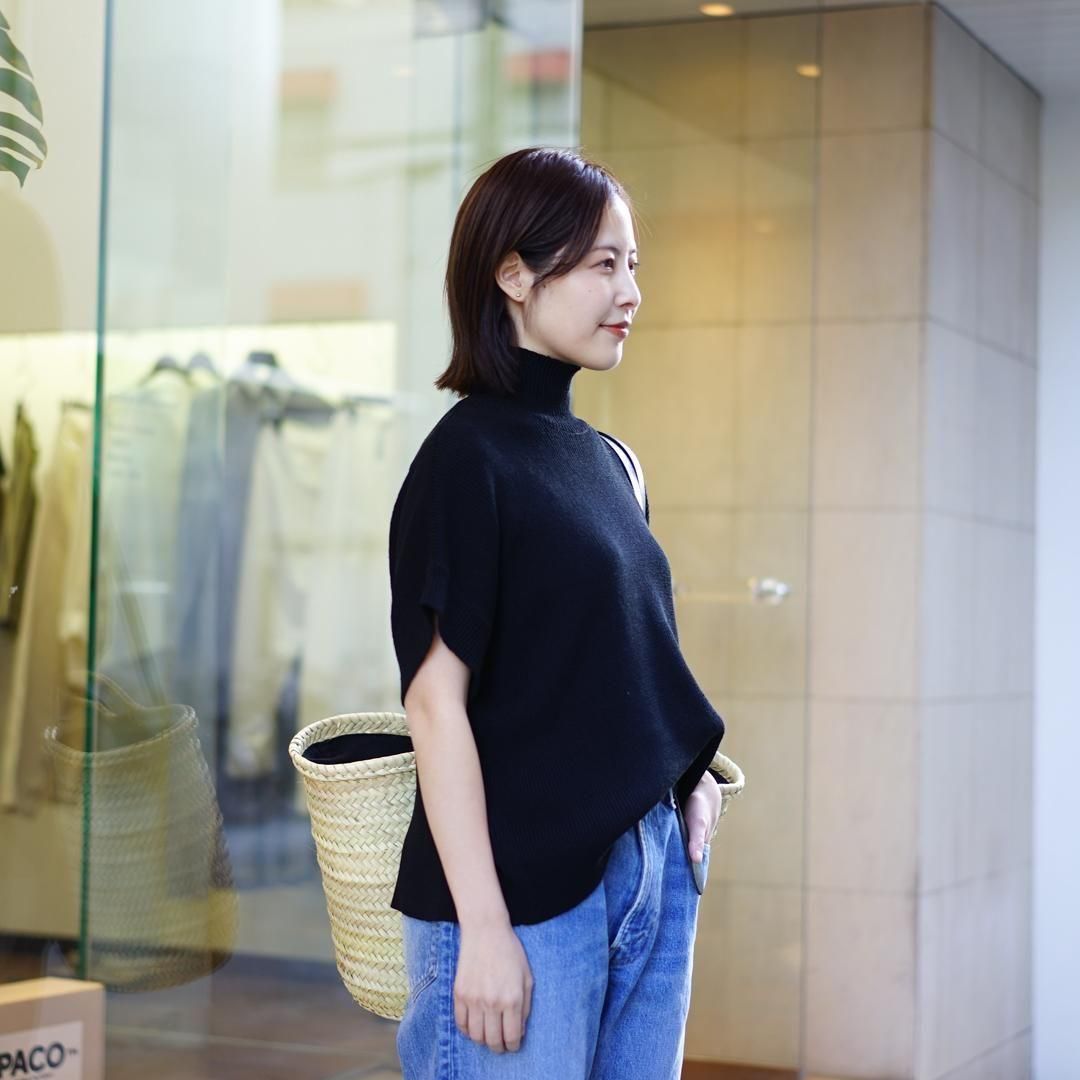 [women] Graphpaper for women (եڡѡ) Linen Solotex S/S Mock Neck Knit (GL251-80060)/Black