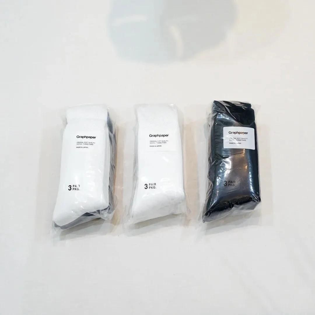 [unisex] Graphpaper (եڡѡ) 3-Pack Socks (GU252-90028B)/White/Black/Monotone