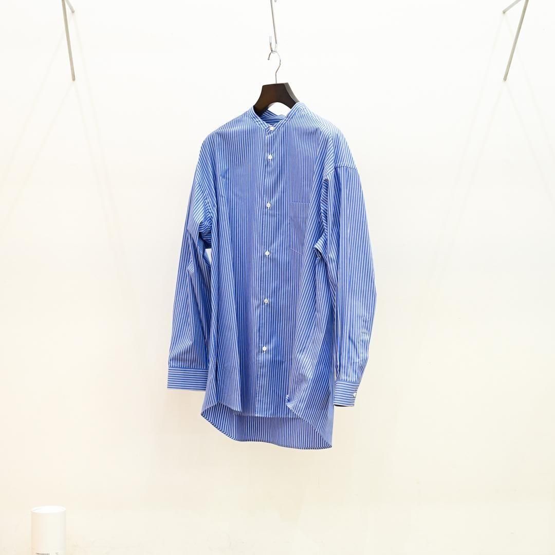 Graphpaper (եڡѡ) SIDOGRAS L/S Oversized Band Collar Shirt
(GM252-50011)/Blue Stripe