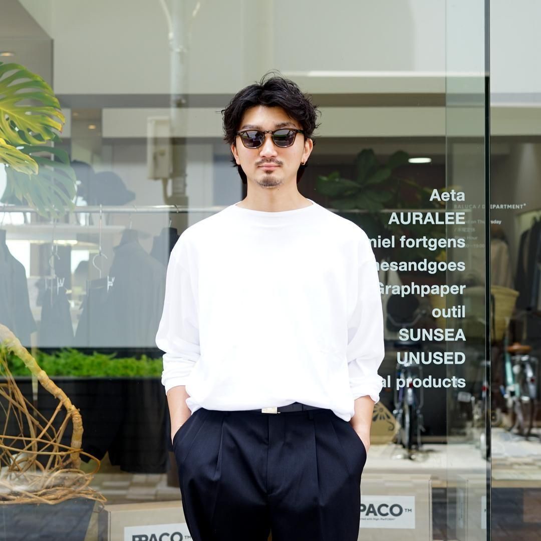 【美品】AURALEE オーラリー ボートネックT クロップ丈 白 0 AURALEE (オーラリー) Luster Plaiting Boat-Neck L/S Tee