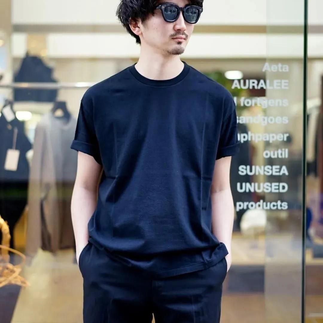 AURALEE オーラリー　トップス　半袖　短丈 AURALEE オーラリー 日本製 STAND UP HENLEY NECK TEE スタンド