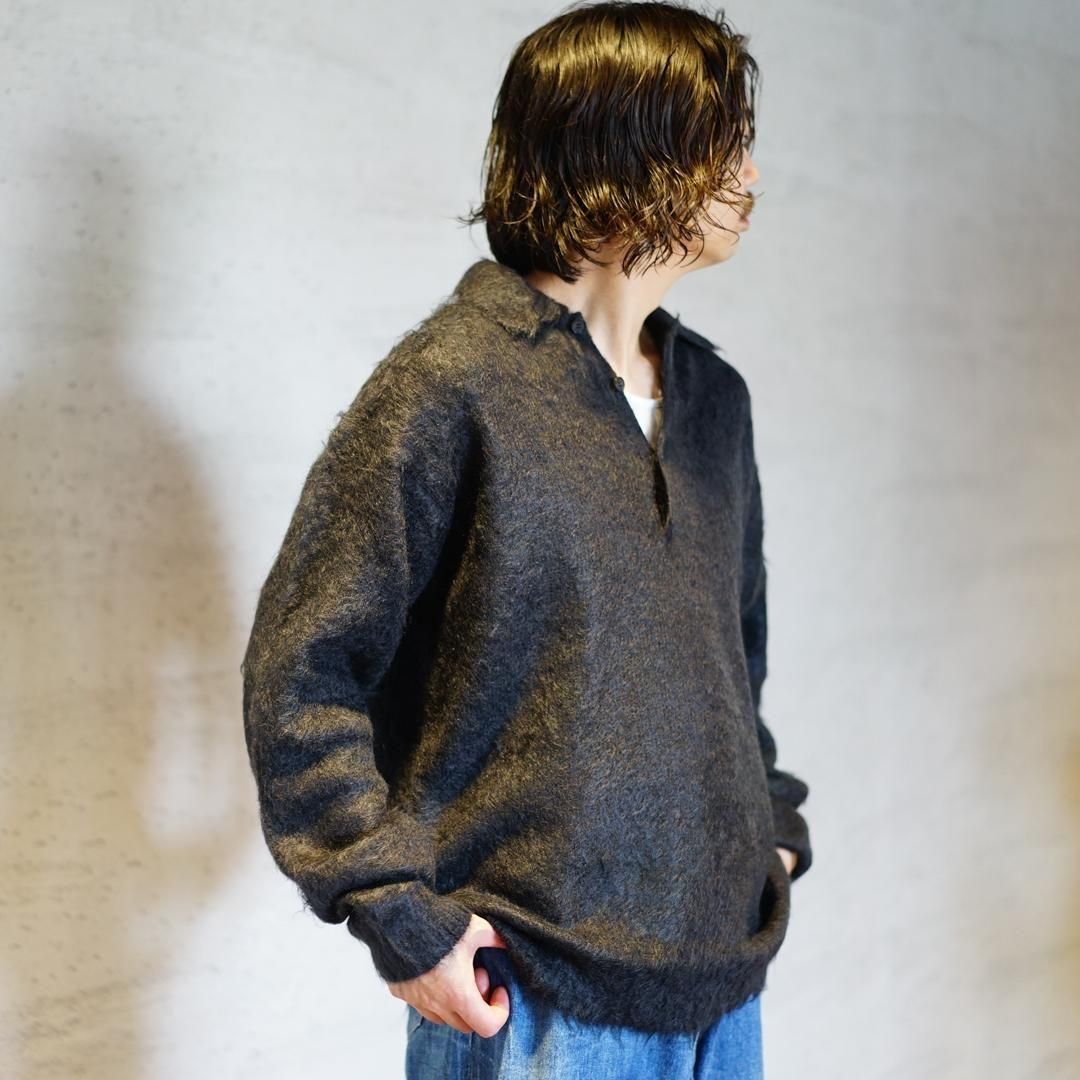 AURALEE (オーラリー) Brushed Super Kid Mohair Knit Polo/Ink Black
