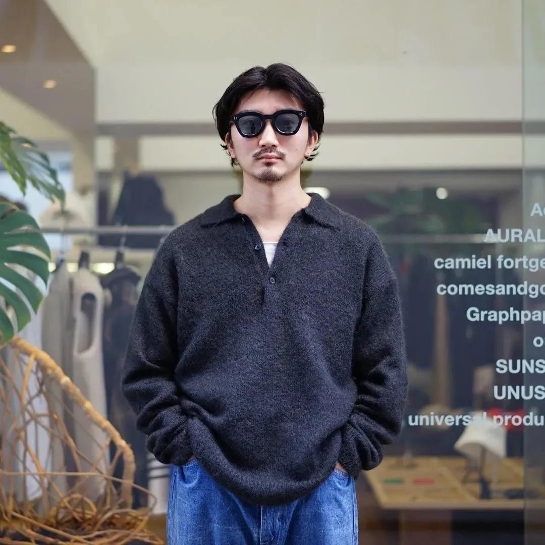 AURALEE (オーラリー) Brushed Super Kid Mohair Knit Polo/Ink