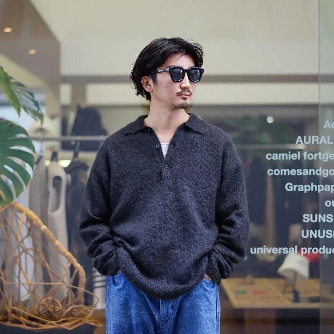 AURALEE (꡼) Brushed Super Kid Mohair Knit Polo/Ink Black