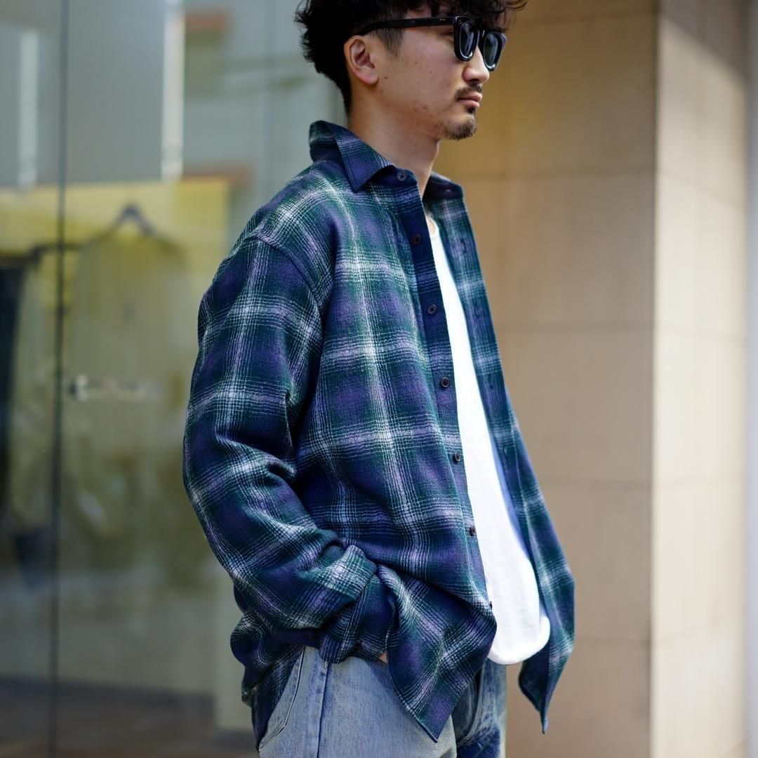 AURALEE (オーラリー) Airy Wool Check Shirt/Forest Green×Navy