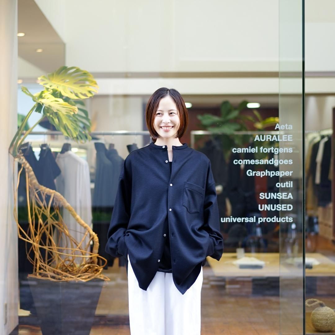 [women's] Graphpaper for womens/Wool Smooth Flannel Oversized Band Collar Shirt(GU253-50222B)/Black
